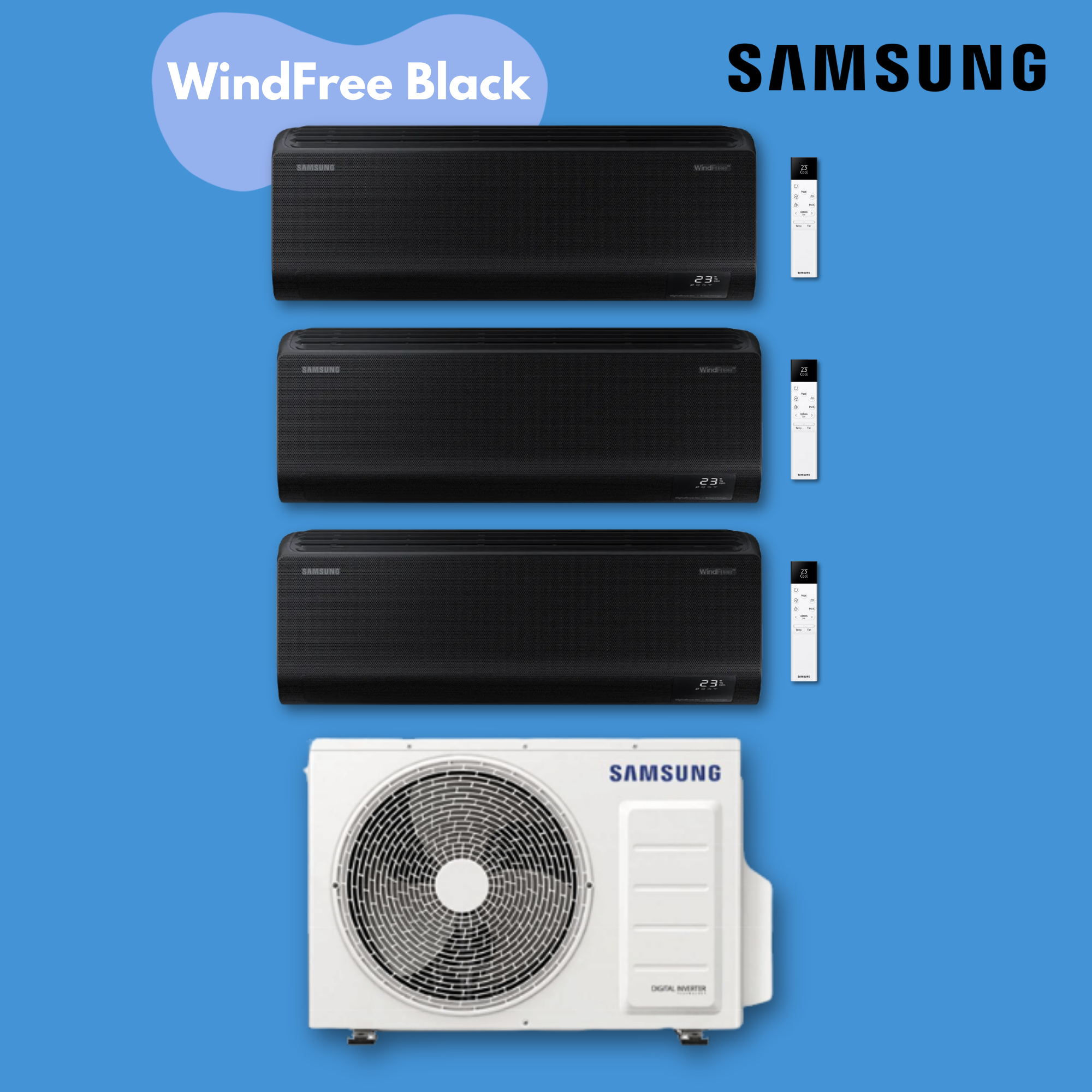 Samsung WINDFREE BLACK 2.5 + 2.5 + 3.5 kW (9.000 + 9.000 + 12.000 BTU) – KIT Trial Split Inverter R32