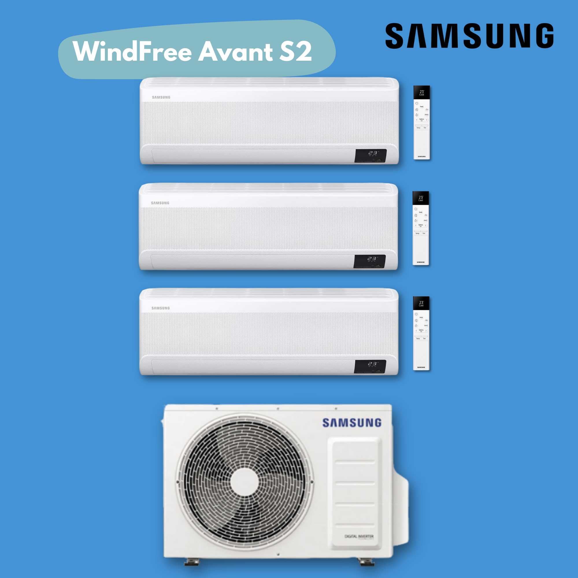 Samsung WINDFREE AVANT S2 2.5 + 2.5 + 3.5 kW (9.000 + 9.000 + 12.000 BTU) – KIT Trial Split Inverter R32